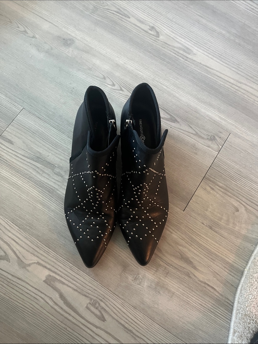 Treasure & Bond Black Pointed Studded Ankle Booties